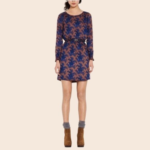 Madewell Broadway & Broome Blue and Brown Silk Paisley Mini Dress Size 6 - Picture 1 of 14